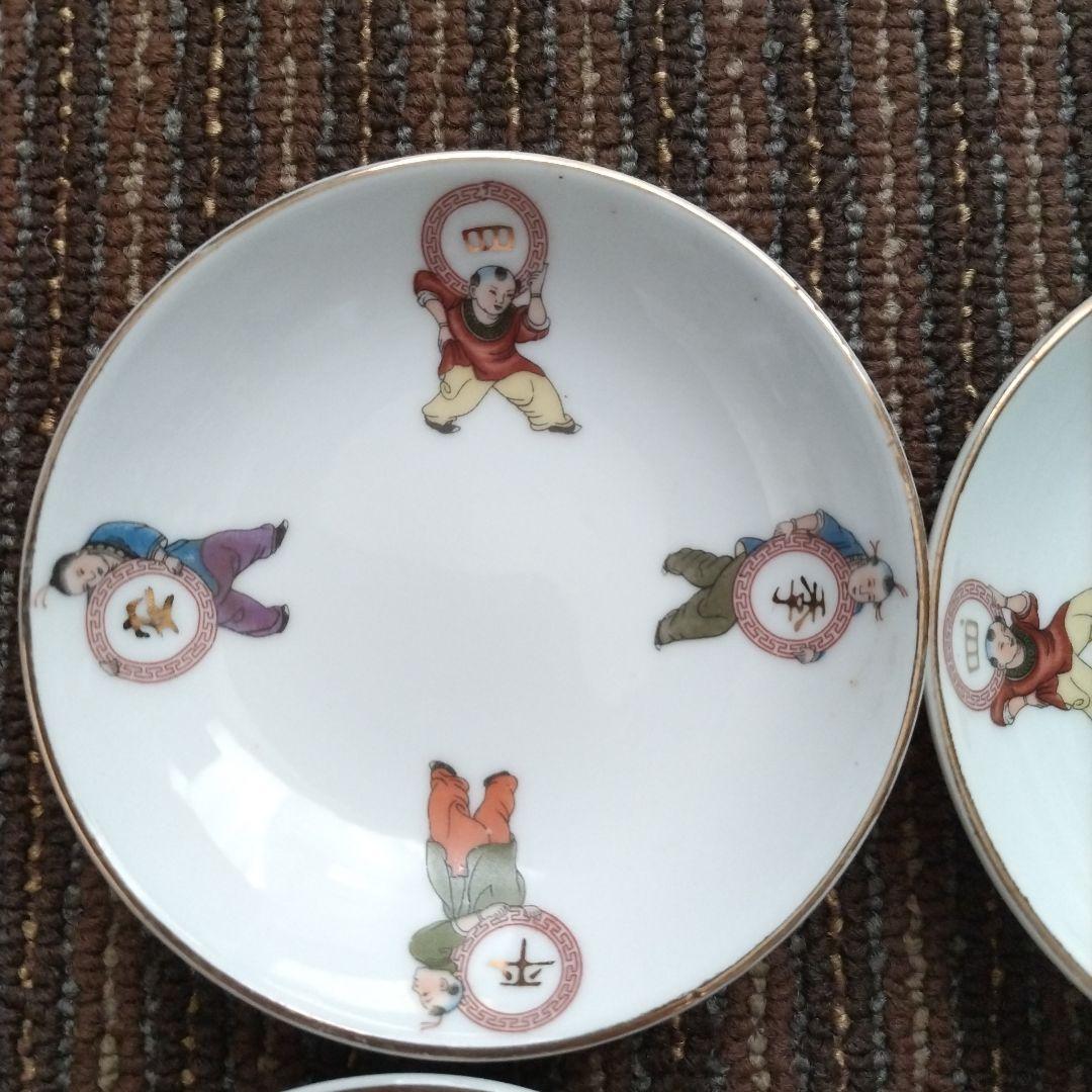 【美品】中国醴陵　「四季平安」唐子／童子　醤油皿　４枚セット
