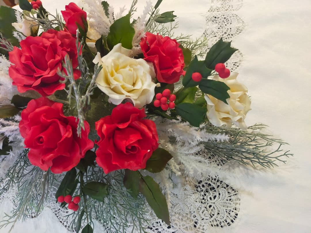 クリスマステーブルフラワー（クレイフラワー）パンフラワー