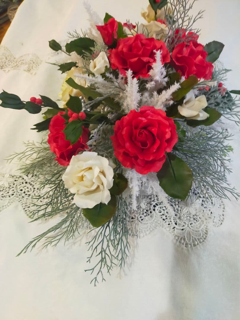 クリスマステーブルフラワー（クレイフラワー）パンフラワー