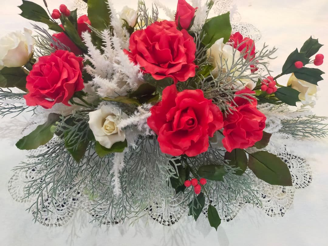 クリスマステーブルフラワー（クレイフラワー）パンフラワー