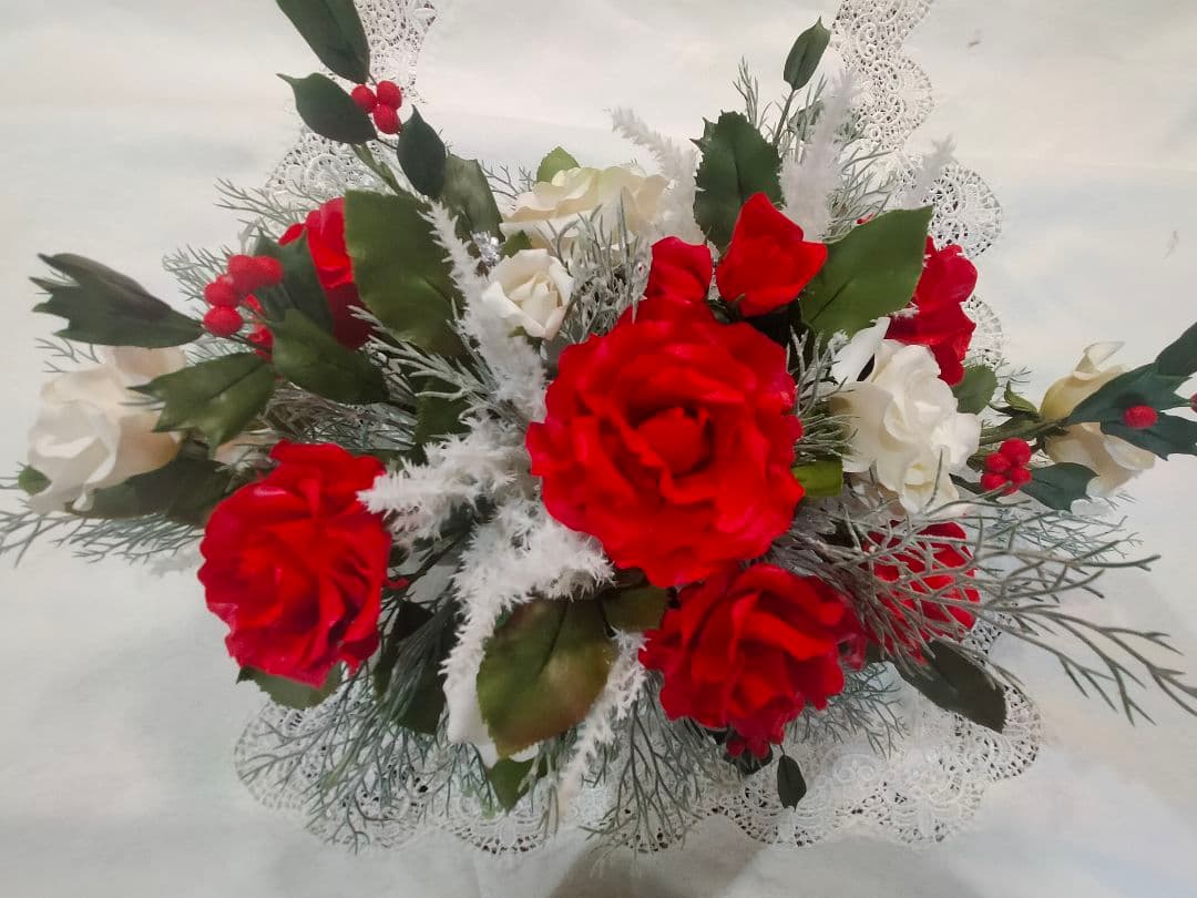 クリスマステーブルフラワー（クレイフラワー）パンフラワー