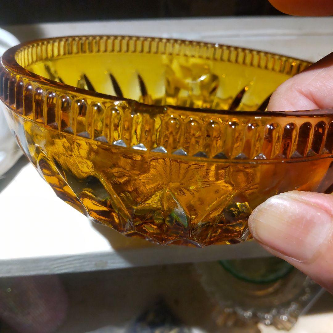 インディアナグラスカンパニー　アンバー　カバードキャンディポット（ディッシュ）