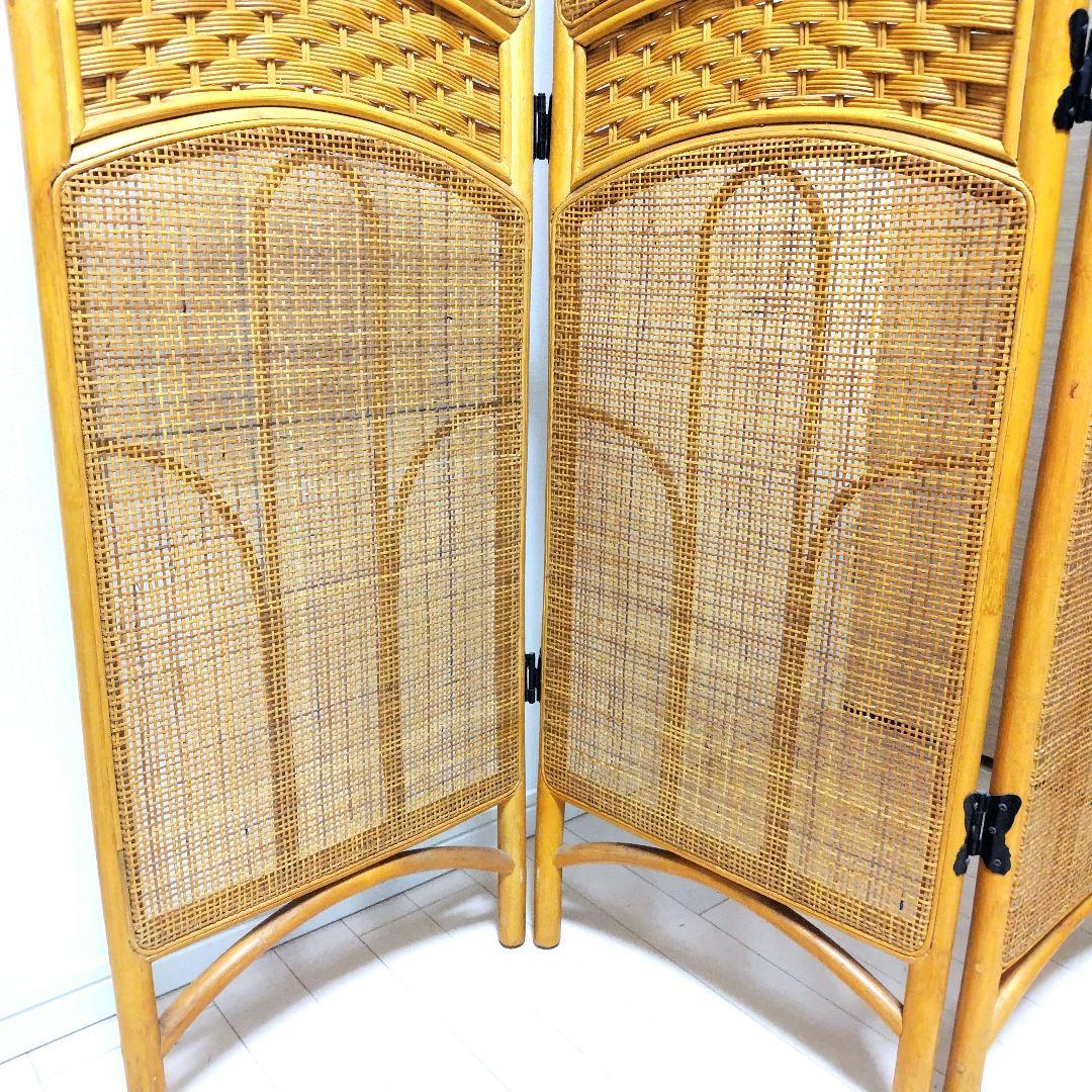 【たのメル便利用】籐 ラタン パーテーション 4連間仕切り 籐衝立