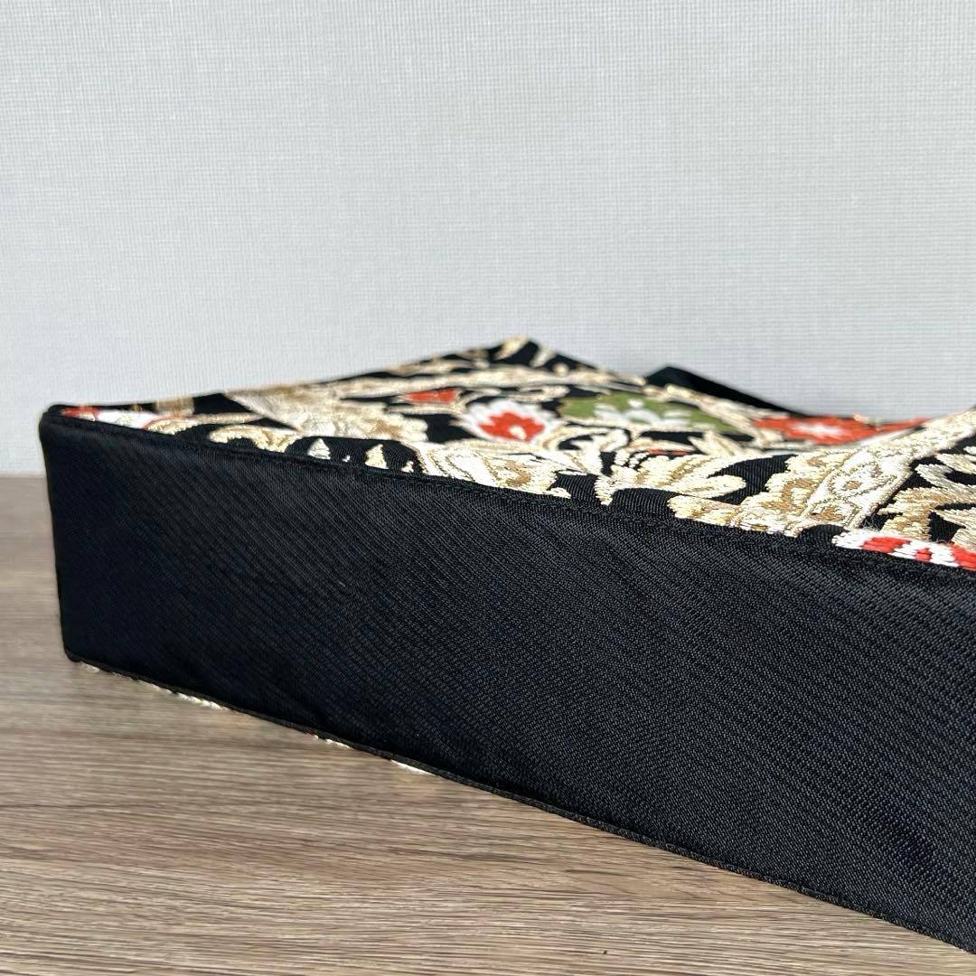 黒金に咲く朱橙の花 帯リメイク 正絹 一点物 卒業式 入学式 フォーマル バッグ