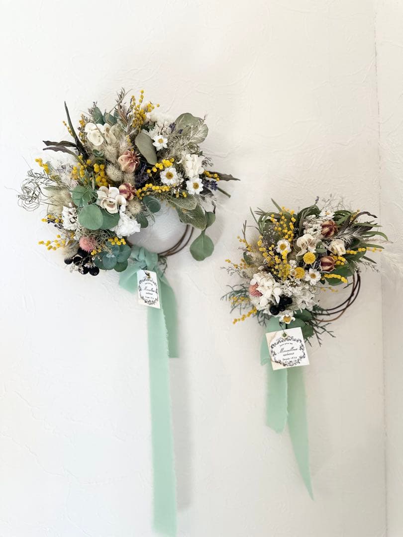 ＊ミモザとスターチスの優しいハーフリース＊ 28㌢ ナチュラル