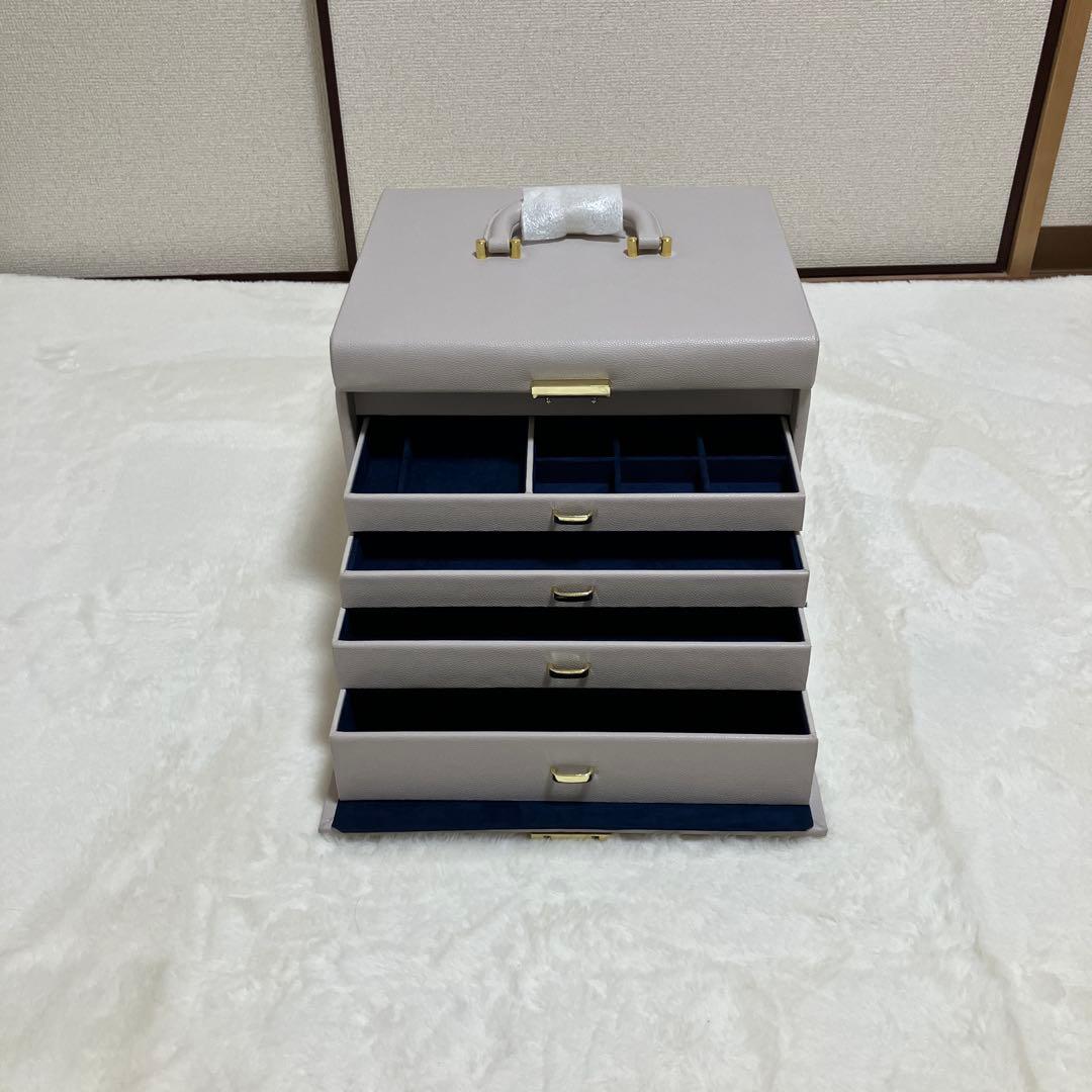 【新品未使用】グレー5層鏡面蓋 大容量 ジュエス宝石時計ブレスレット収納BOX