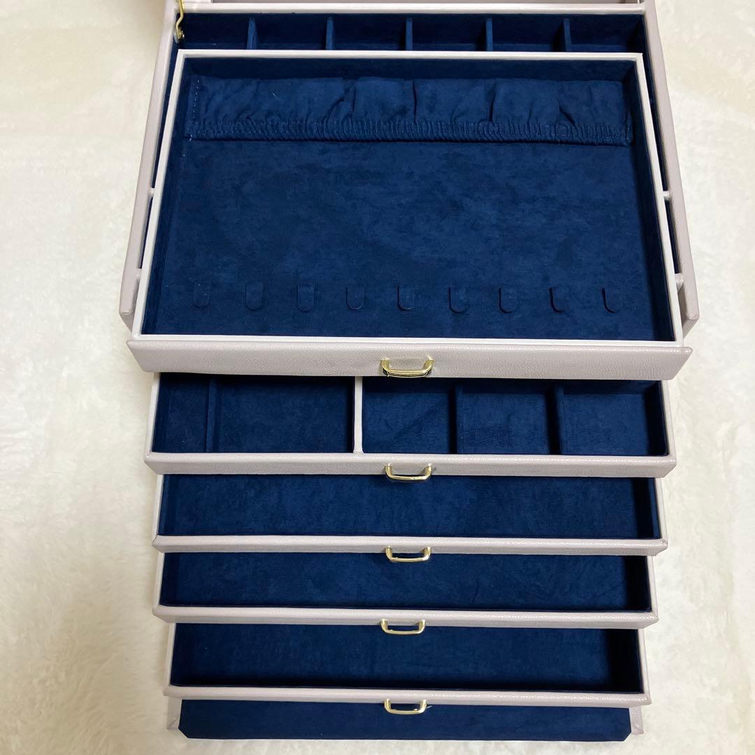 【新品未使用】グレー5層鏡面蓋 大容量 ジュエス宝石時計ブレスレット収納BOX