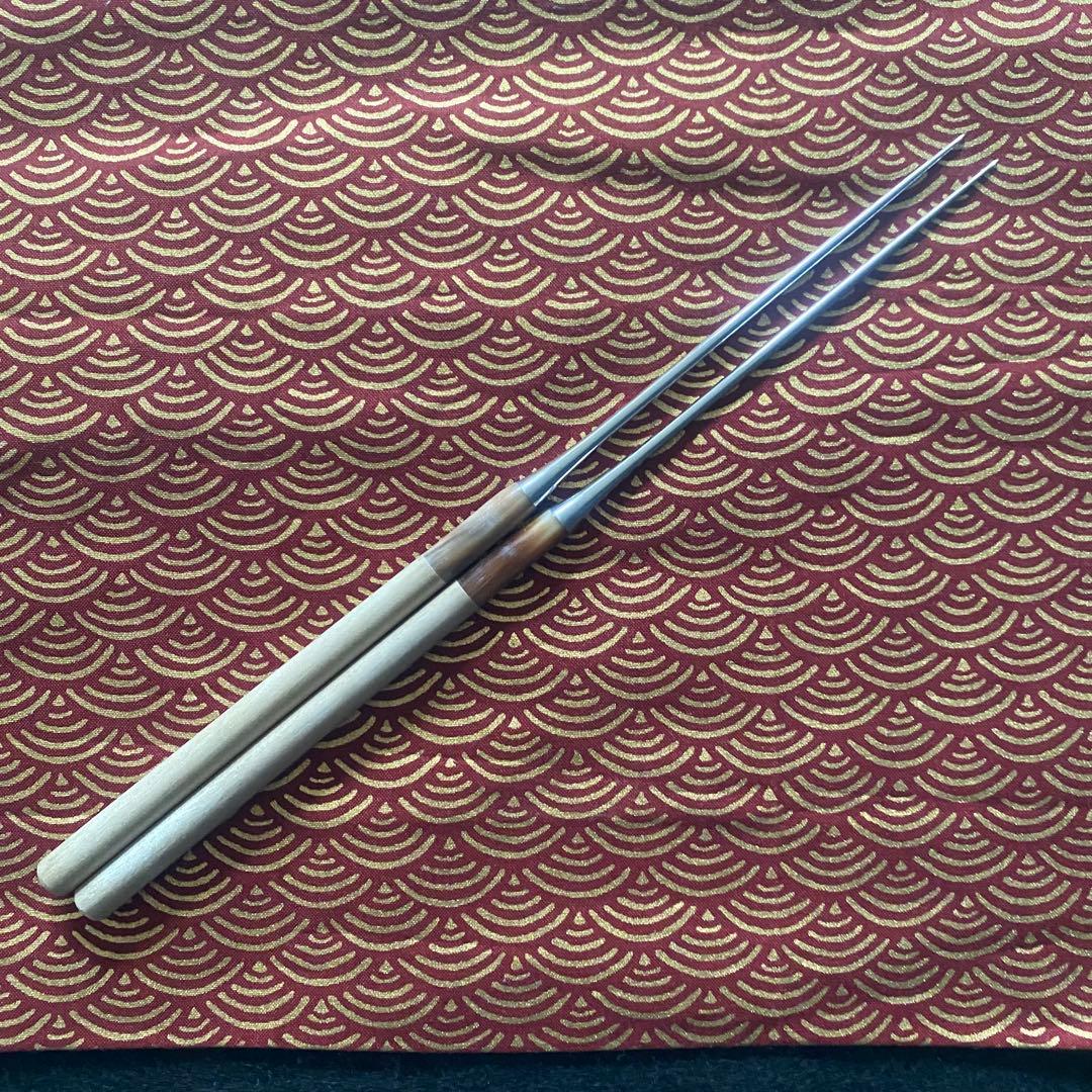 プロ用 ステンレス 盛箸 135mm 白茶水牛柄