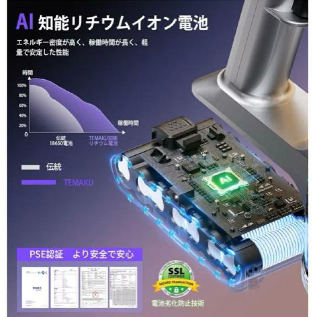 【新品】掃除機　コードレス　強力吸引　自立式　低騒音　サイクロン軽量LEDライト