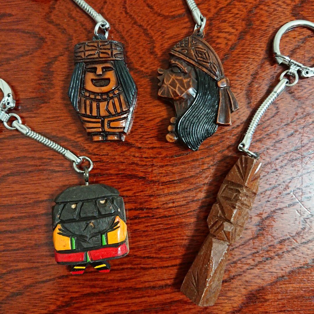 ◇当時もの 昔の 北海道 お土産 キーホルダー、熊、まりも、アイヌ 中古品