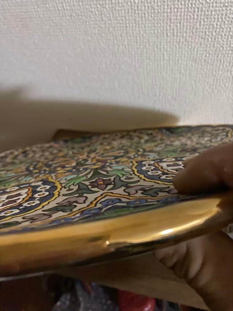 飾り皿 壁掛けセビリア焼24k金彩 絵皿 陶器 年代物 36cm