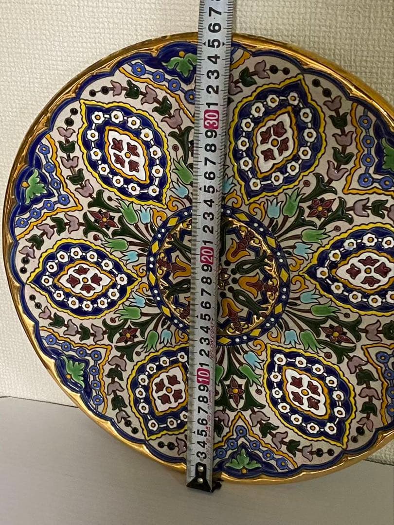 飾り皿 壁掛けセビリア焼24k金彩 絵皿 陶器 年代物 36cm