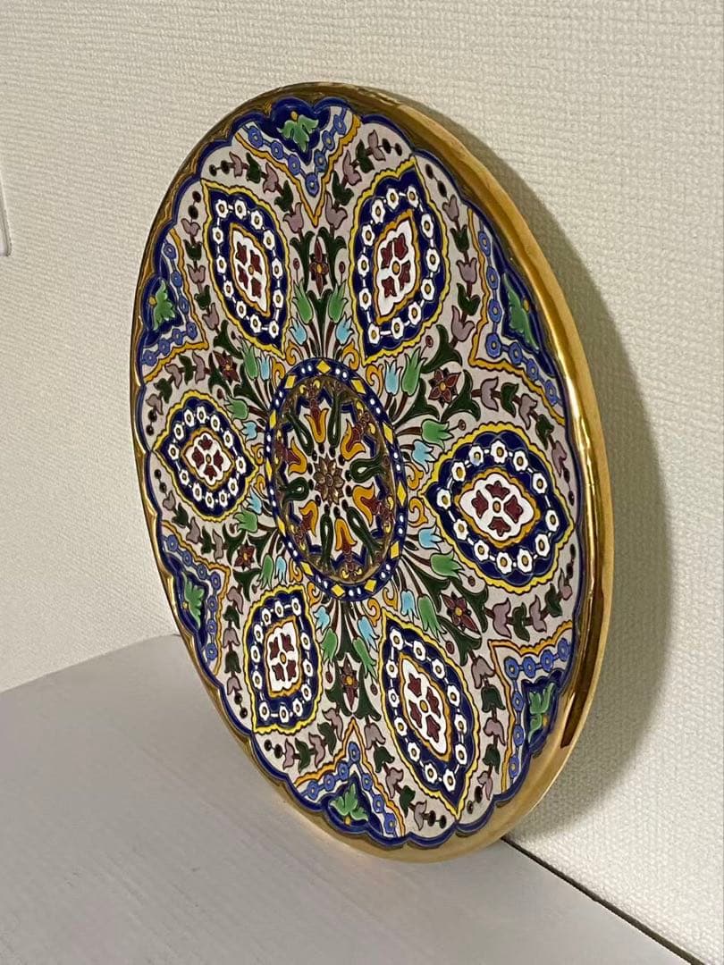 飾り皿 壁掛けセビリア焼24k金彩 絵皿 陶器 年代物 36cm