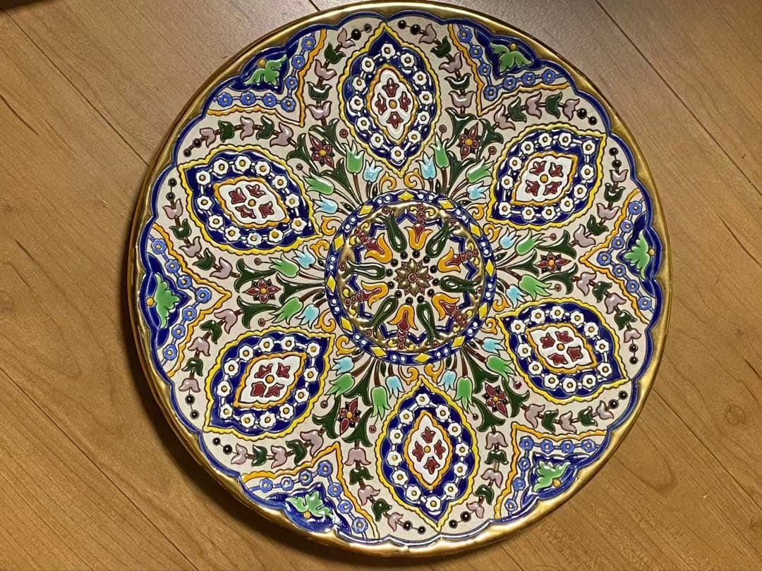飾り皿 壁掛けセビリア焼24k金彩 絵皿 陶器 年代物 36cm