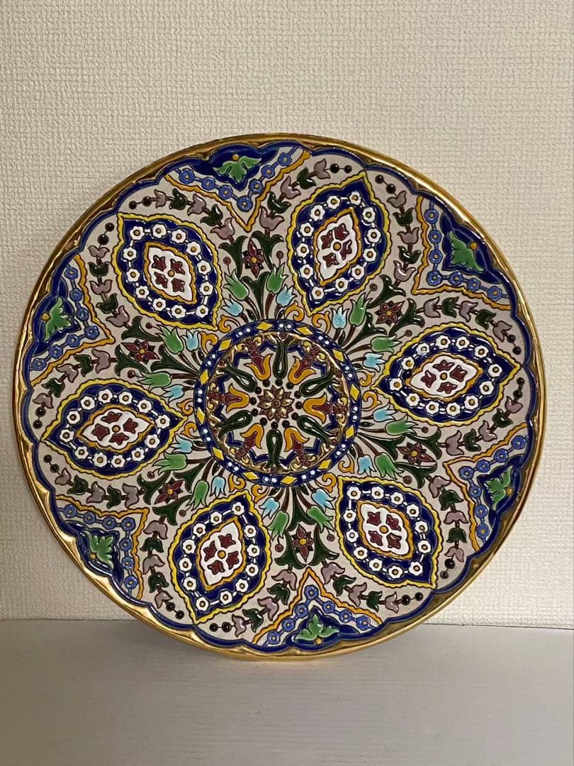 飾り皿 壁掛けセビリア焼24k金彩 絵皿 陶器 年代物 36cm