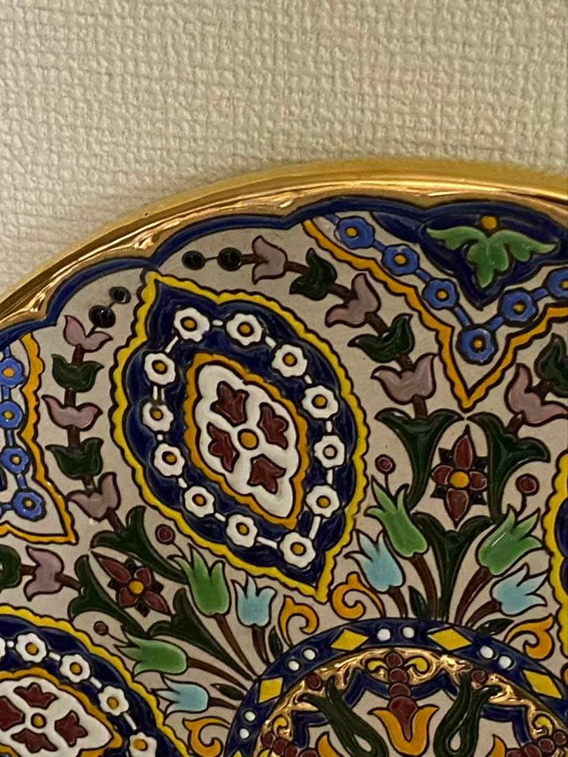 飾り皿 壁掛けセビリア焼24k金彩 絵皿 陶器 年代物 36cm