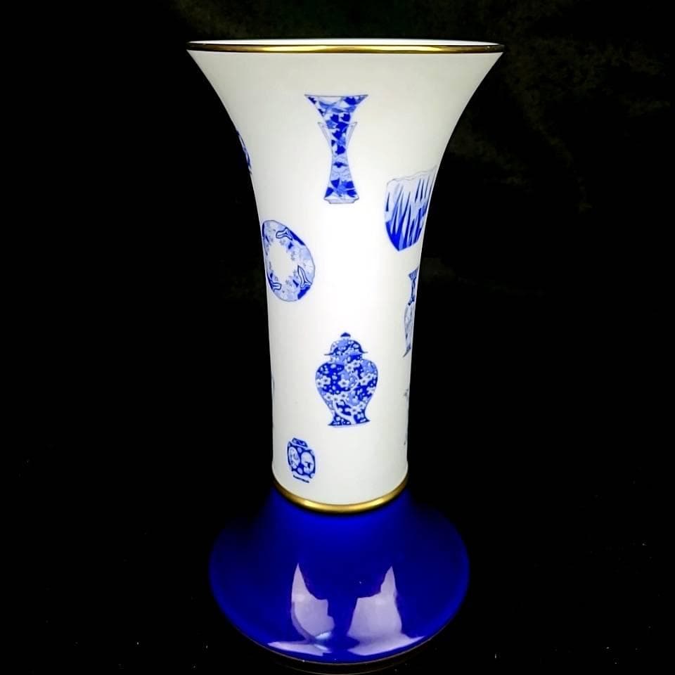 ＊良品＊深川製磁　ブルーチャイナ　花瓶　フラワーベース　高さ23cm