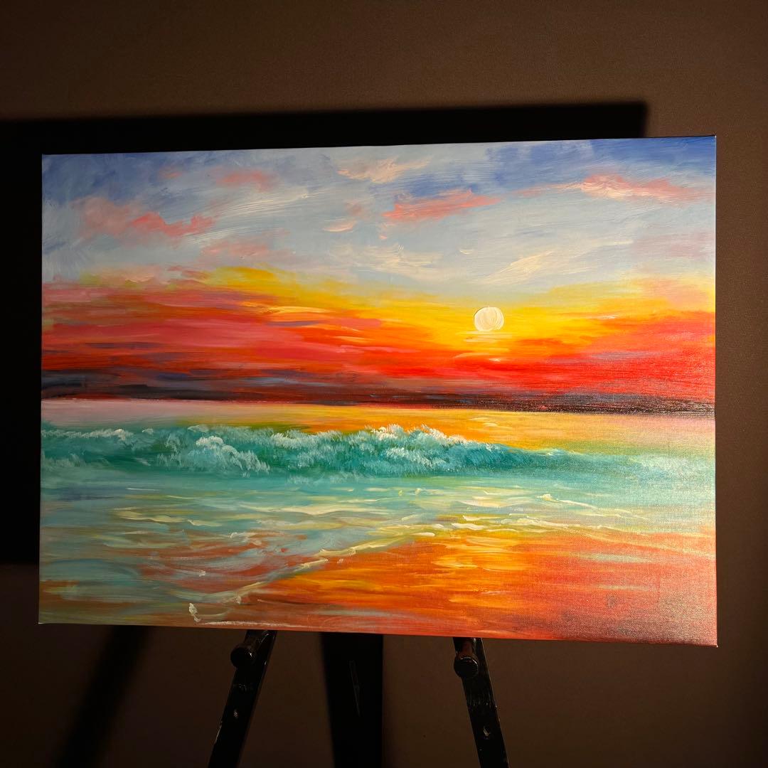 手描き油絵 サンセット 肉筆絵画 インテリア 油彩画