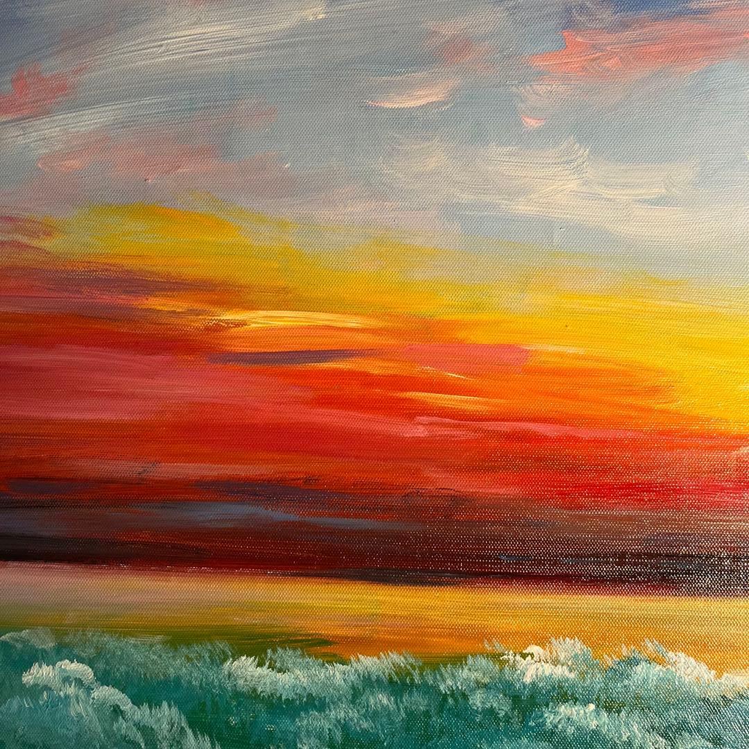 手描き油絵 サンセット 肉筆絵画 インテリア 油彩画