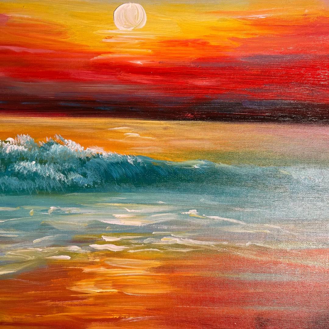 手描き油絵 サンセット 肉筆絵画 インテリア 油彩画