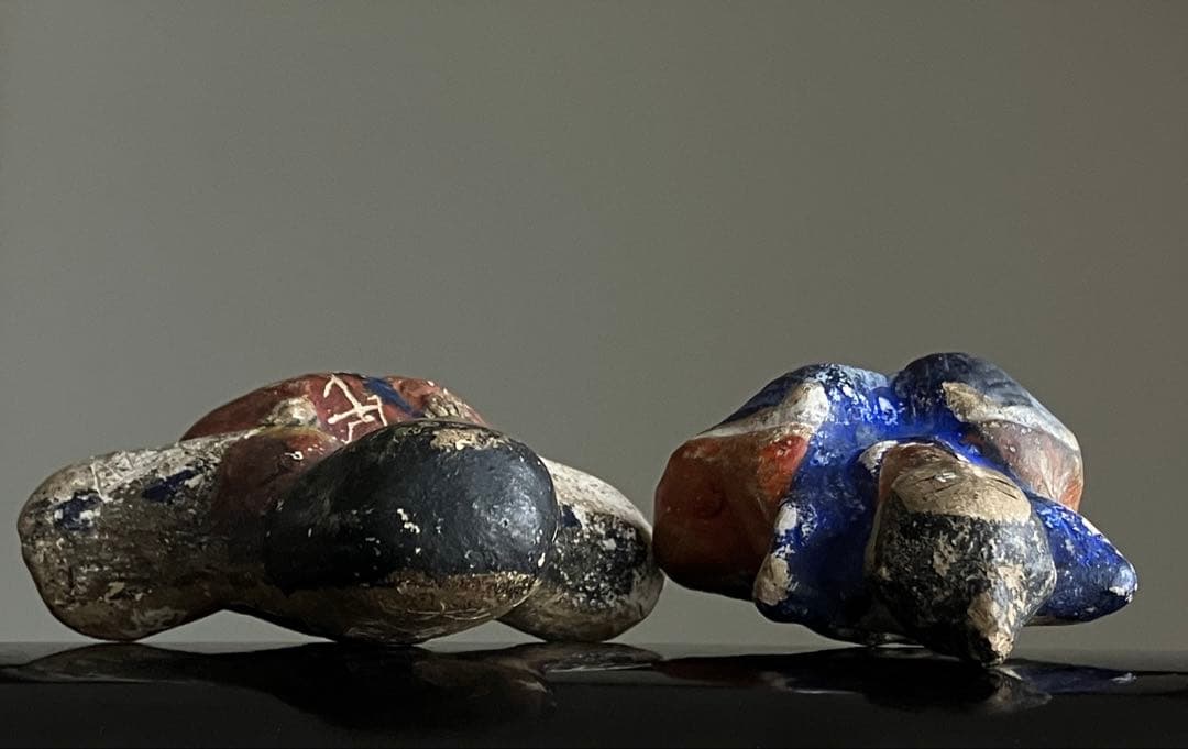 【古い鳴り人形 一対 土人形 約7㎝ 明治〜大正頃】 民間信仰郷土玩具民藝雛人形