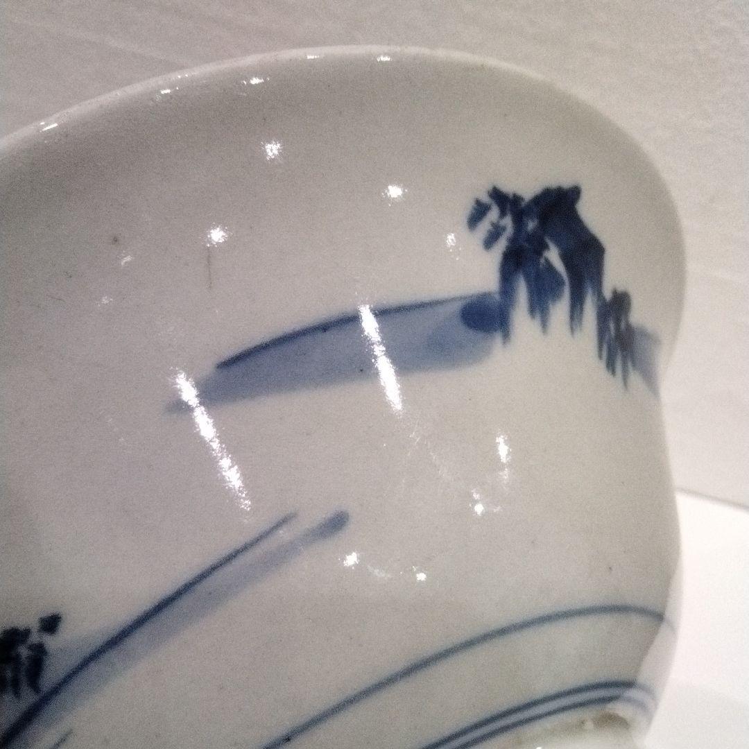M398-5 江戸時代 古伊万里 染付山水仙人人物文 三種大丼鉢 大茶碗