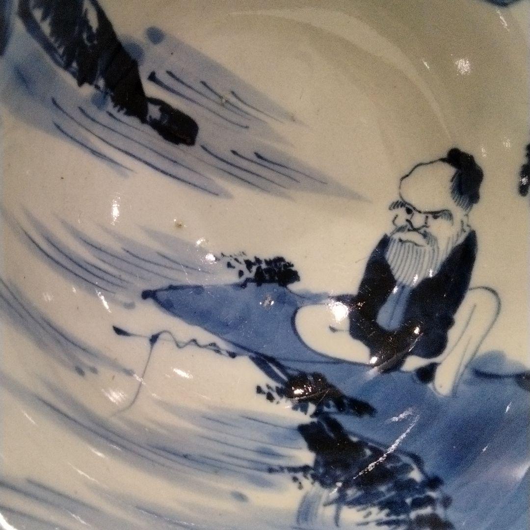 M398-5 江戸時代 古伊万里 染付山水仙人人物文 三種大丼鉢 大茶碗