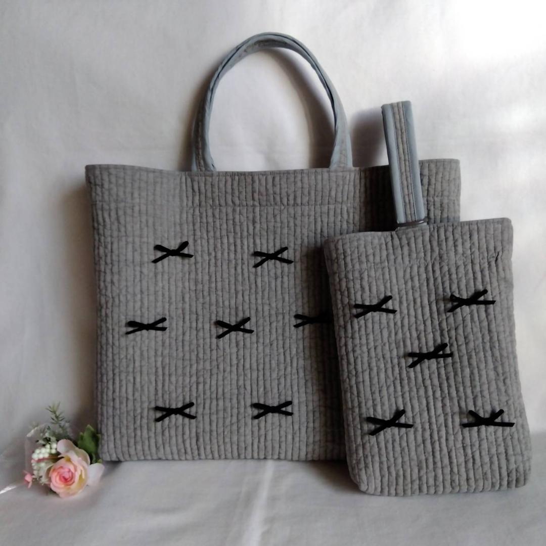 ☆レッスンバッグ 上履き入れ 2点セット☆ ダークグレー♡ ヌビバッグ 入学