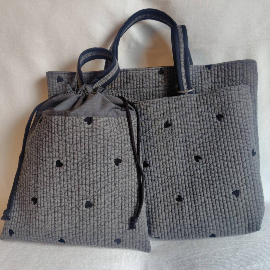 ☆レッスンバッグ 上履き入れ 2点セット☆ ダークグレー♡ ヌビバッグ 入学