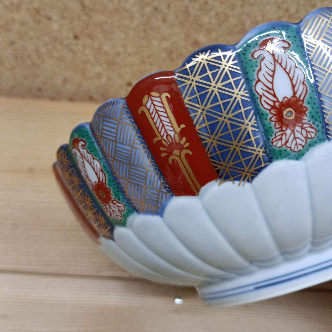 有田焼　古伊万里　林九郎　菊割　金襴　染錦地紋　盛鉢