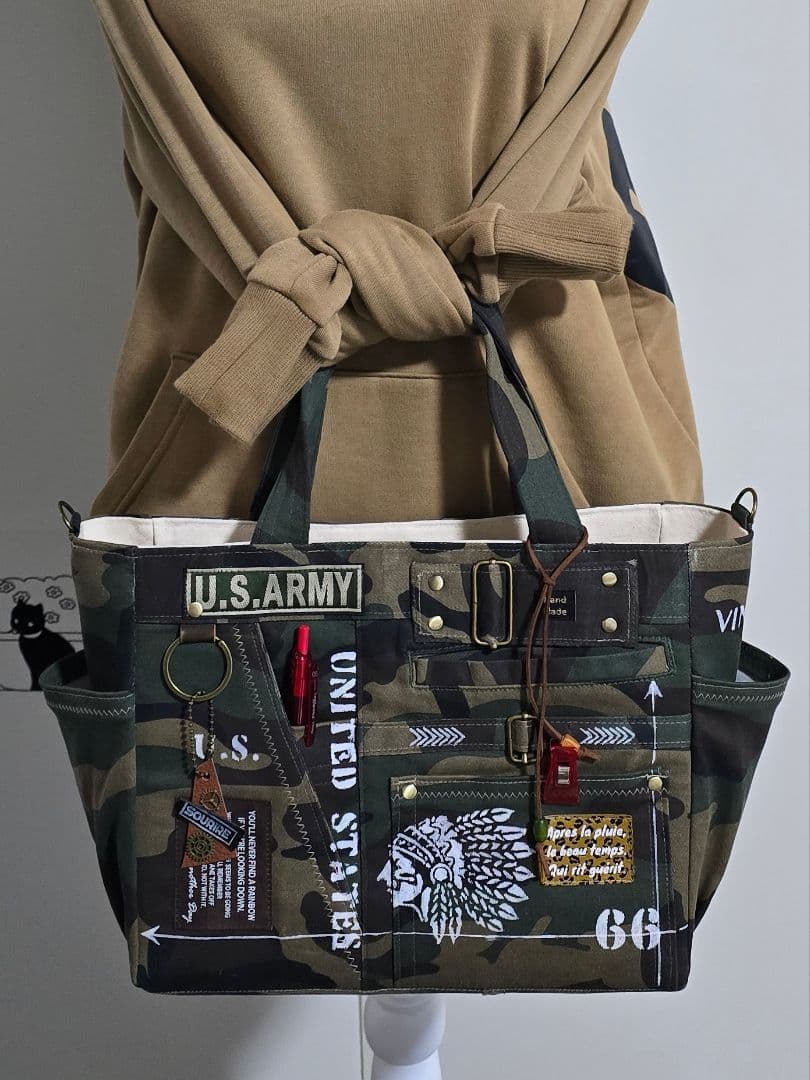 デニムリメイクトートバッグ 迷彩 ARMY