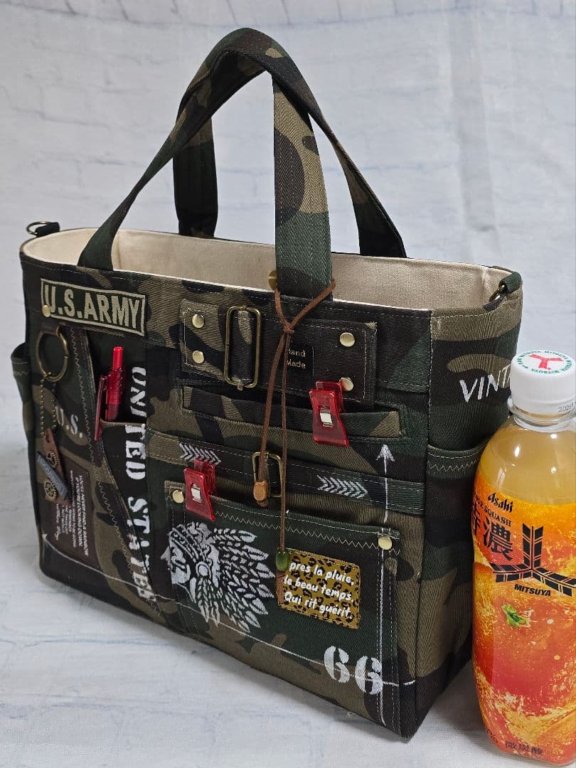 デニムリメイクトートバッグ 迷彩 ARMY
