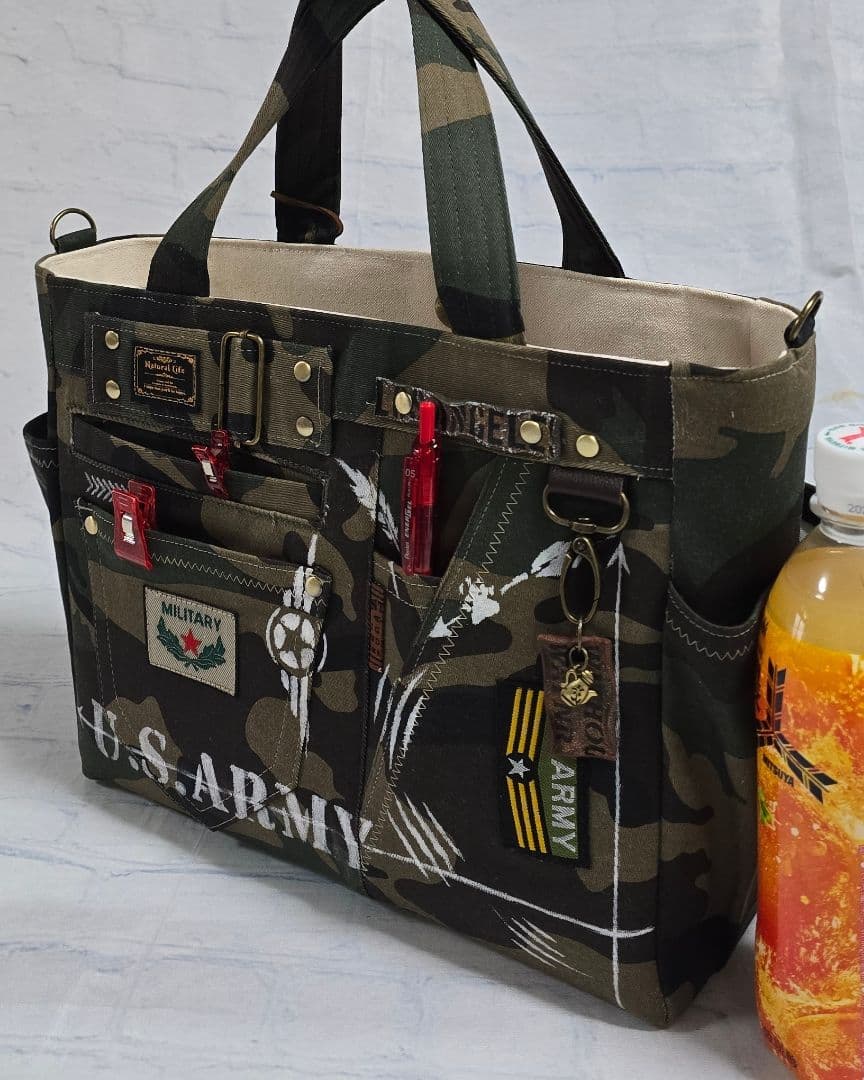 デニムリメイクトートバッグ 迷彩 ARMY