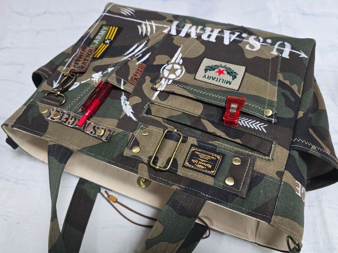 デニムリメイクトートバッグ 迷彩 ARMY