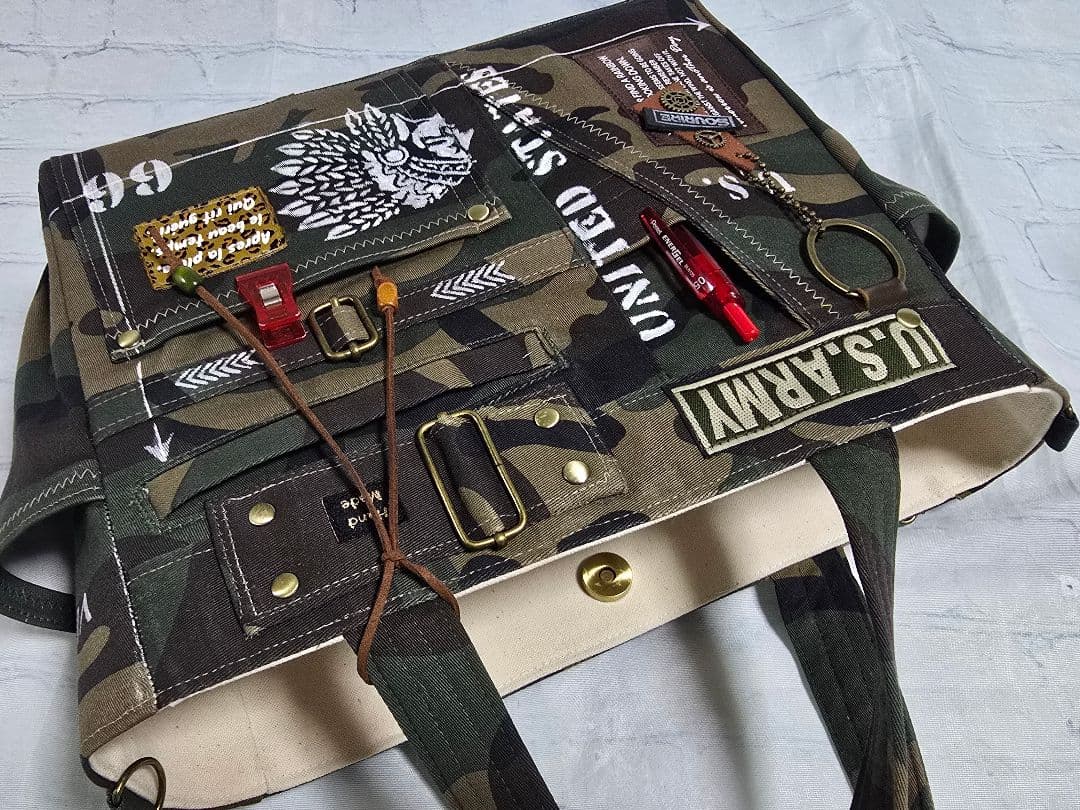 デニムリメイクトートバッグ 迷彩 ARMY