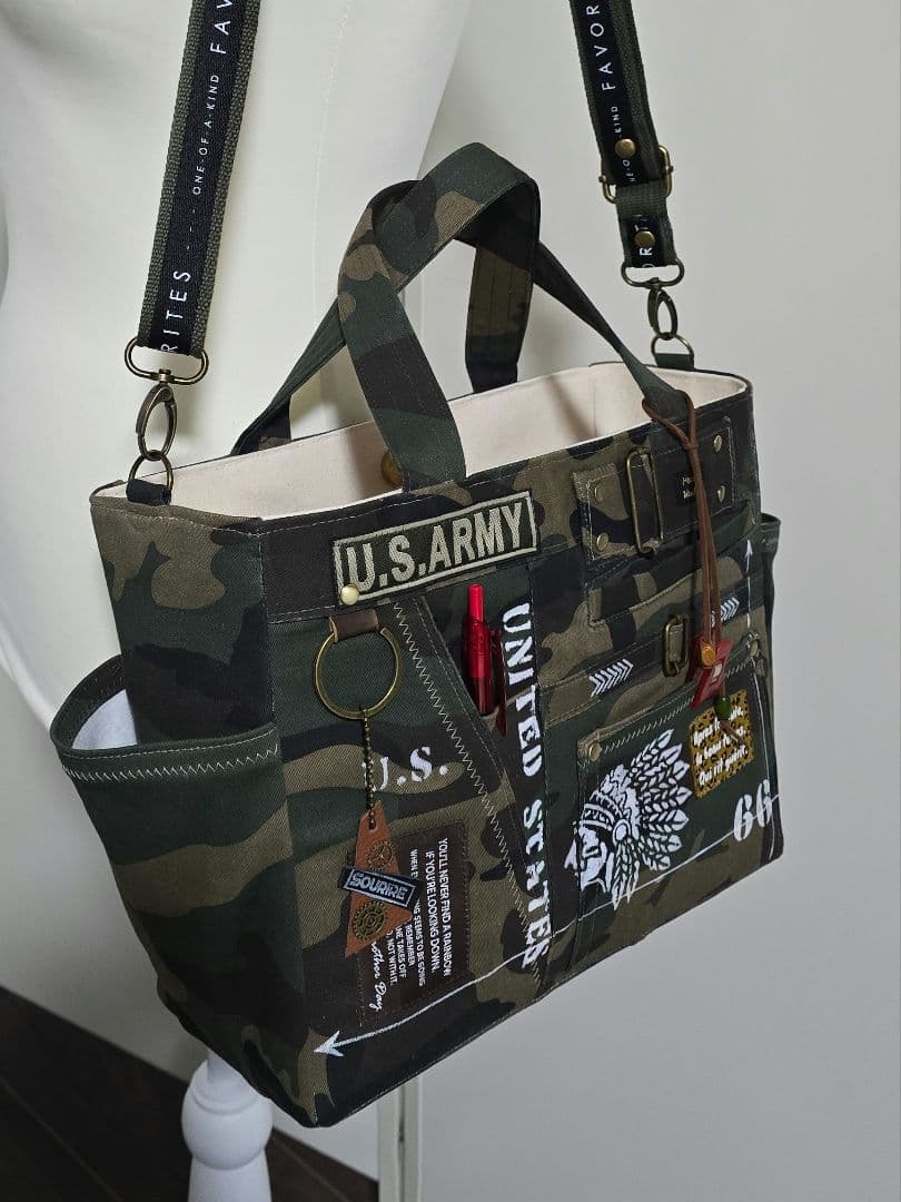 デニムリメイクトートバッグ 迷彩 ARMY