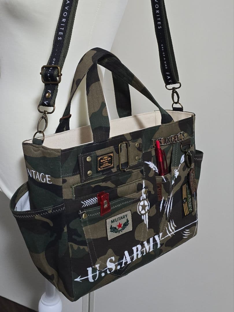 デニムリメイクトートバッグ 迷彩 ARMY