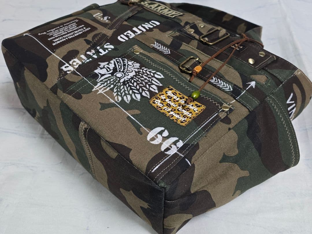 デニムリメイクトートバッグ 迷彩 ARMY