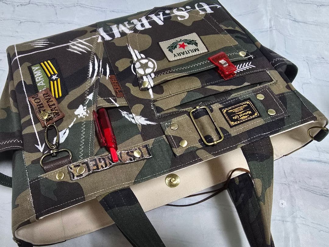 デニムリメイクトートバッグ 迷彩 ARMY