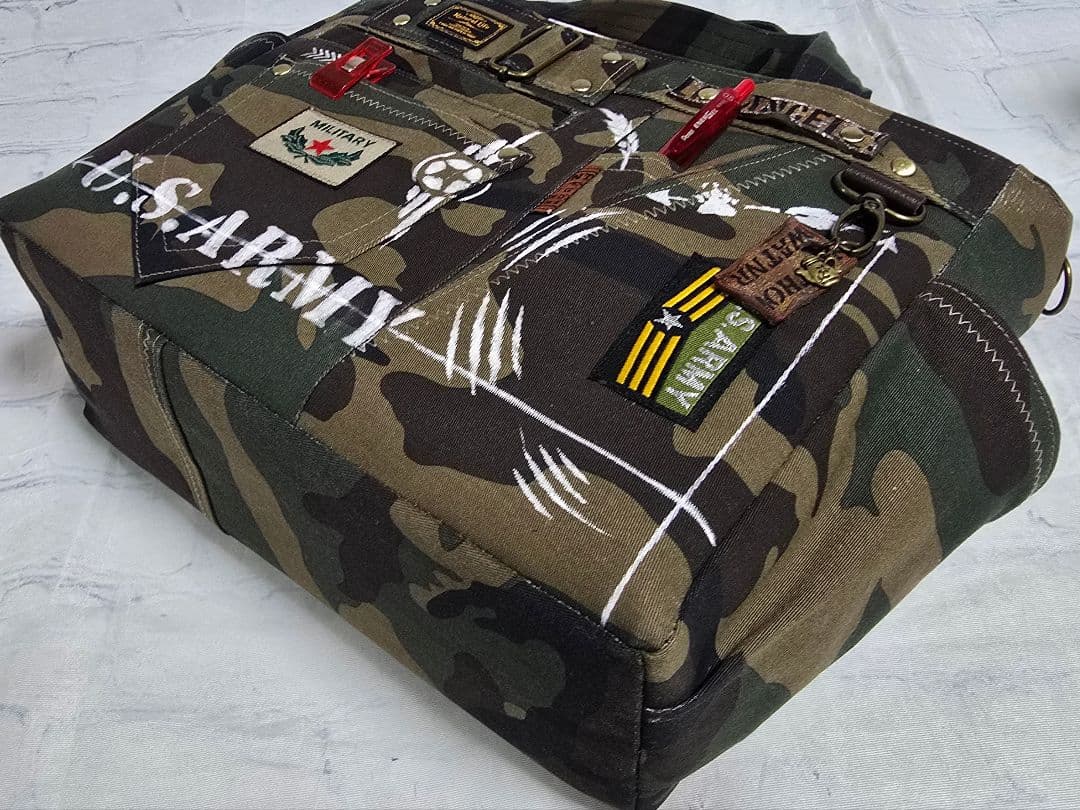 デニムリメイクトートバッグ 迷彩 ARMY