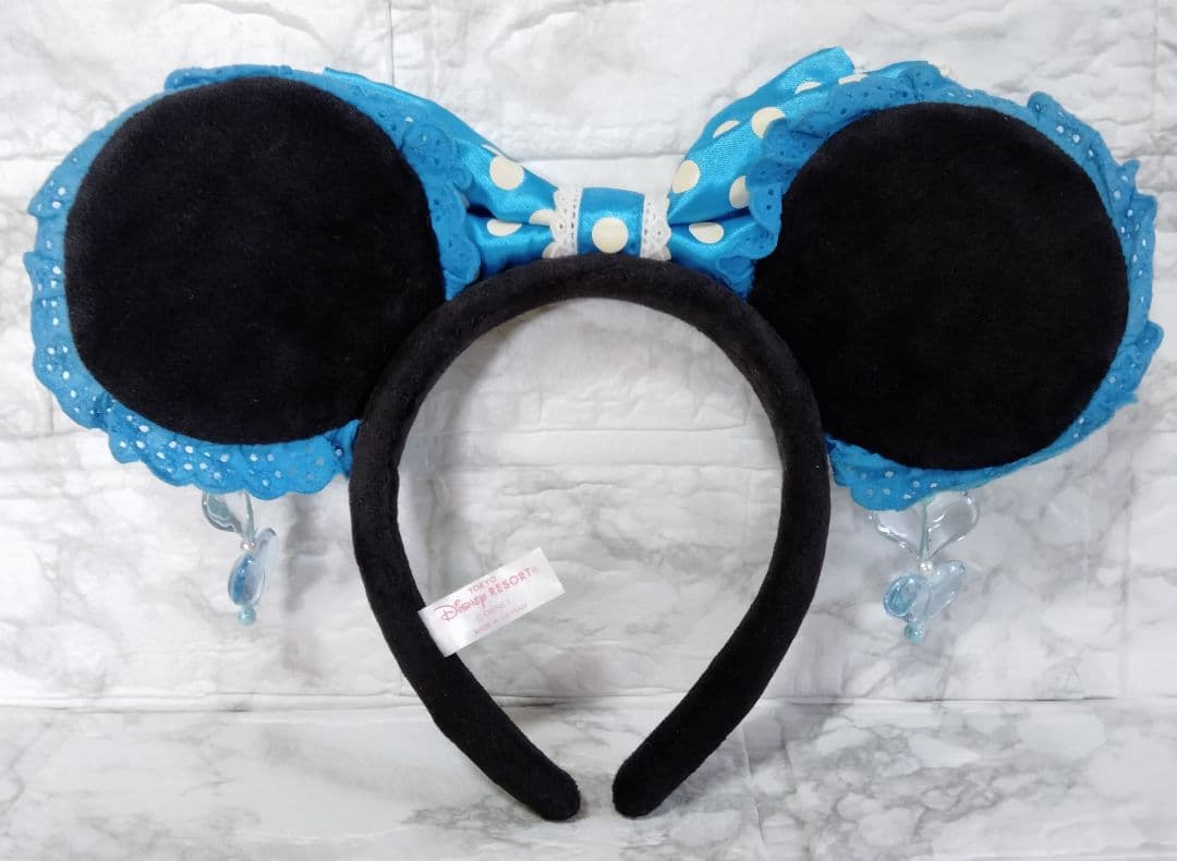 廃盤品　ディズニー　ミニー　イヤリング　ドット柄リボン　カチューシャ　ブルー