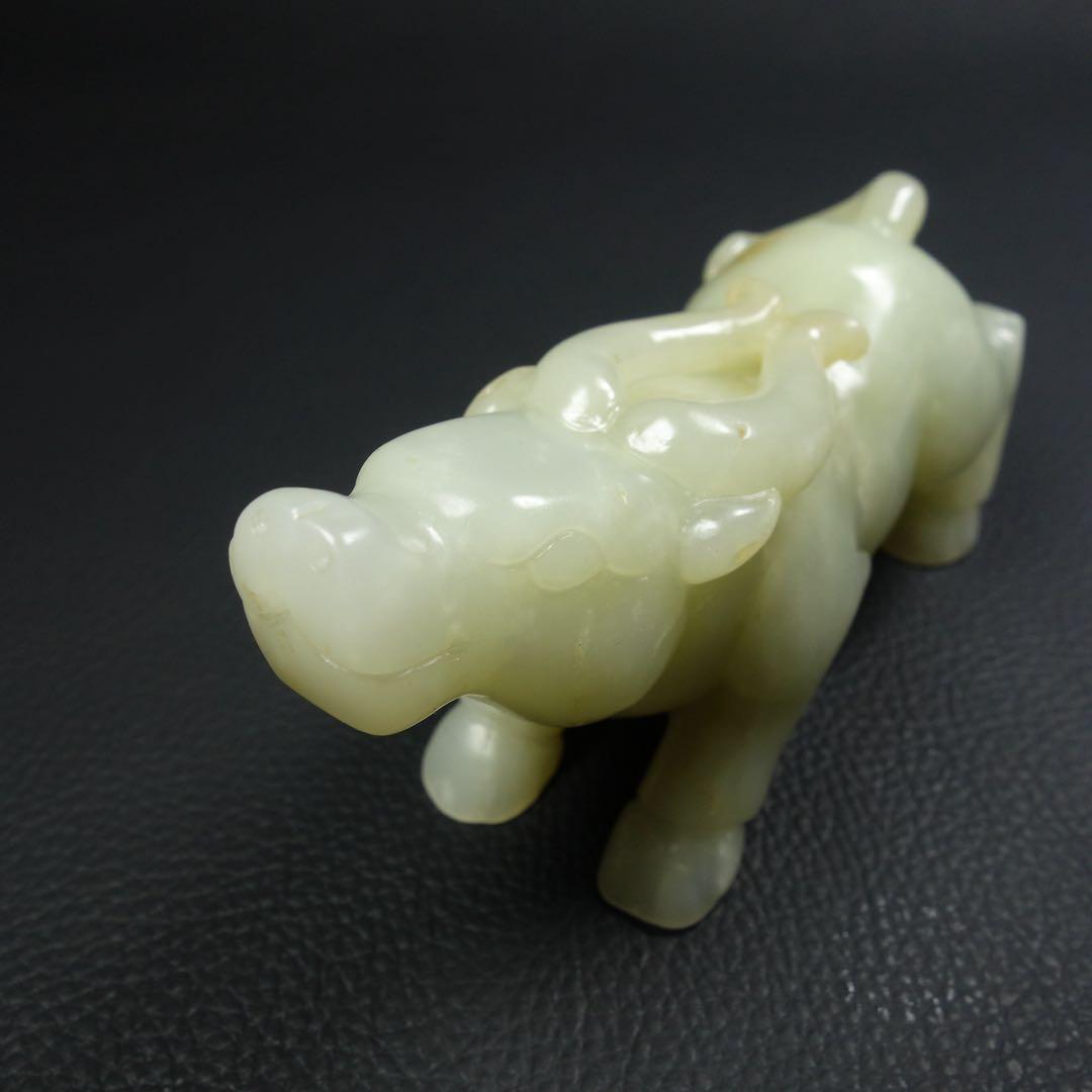 唐時代 和田玉 牛造形 彫刻置物 200g 守護 お守り 置物 中国古美術 置