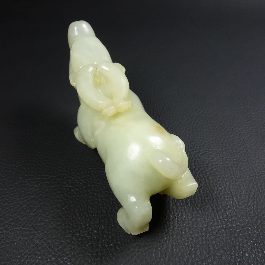 唐時代 和田玉 牛造形 彫刻置物 200g 守護 お守り 置物 中国古美術 置