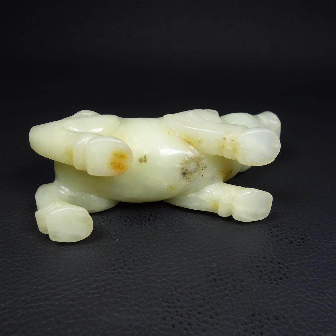 唐時代 和田玉 牛造形 彫刻置物 200g 守護 お守り 置物 中国古美術 置