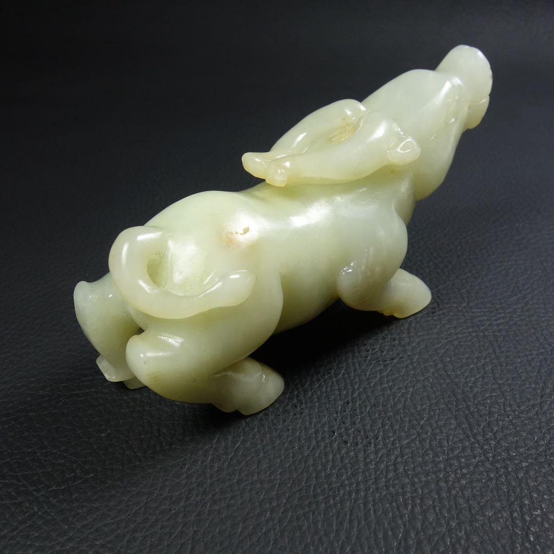 唐時代 和田玉 牛造形 彫刻置物 200g 守護 お守り 置物 中国古美術 置