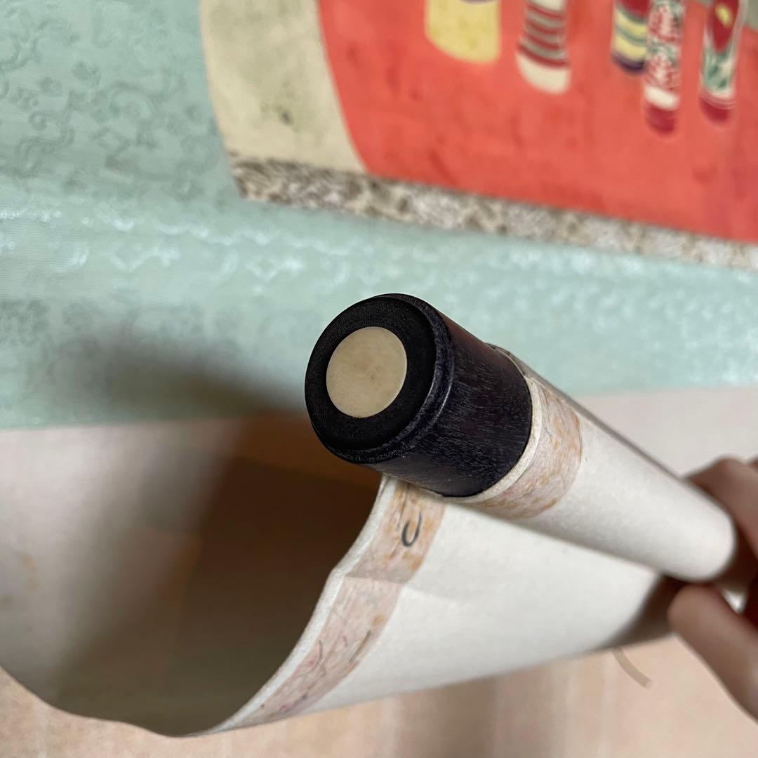 掛軸　こけし人形　東北地方　伝統　縁起物　作者サイン　押印有　25.4.11−1