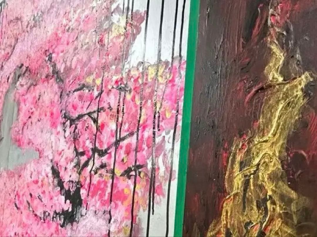 『心流ノ刻』　抽象絵画　桜