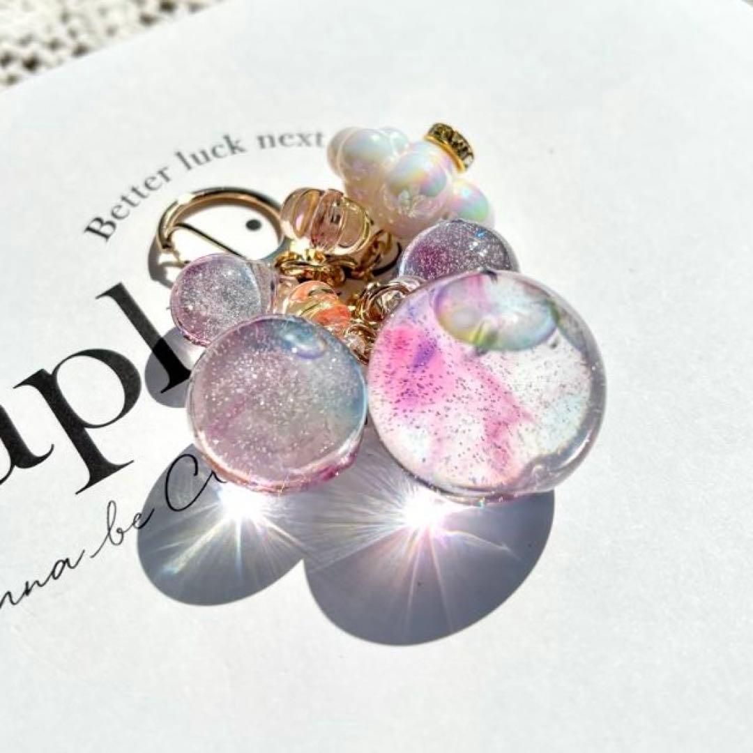 レジンキーホルダー　シャボン玉　ピンク　雲　ハンドメイド