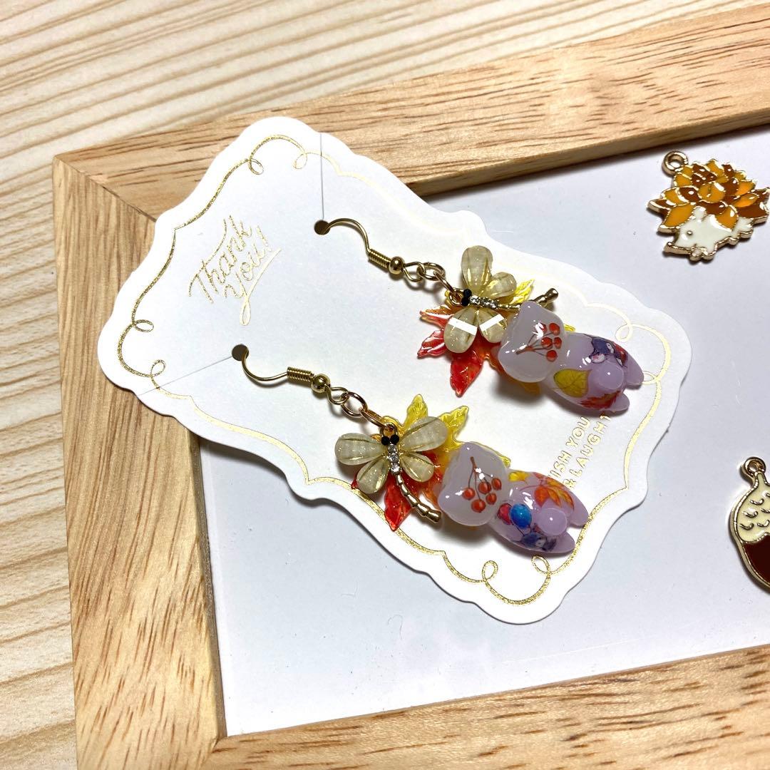 ☆トンボと紅葉autumn猫ちゃんピアス☆