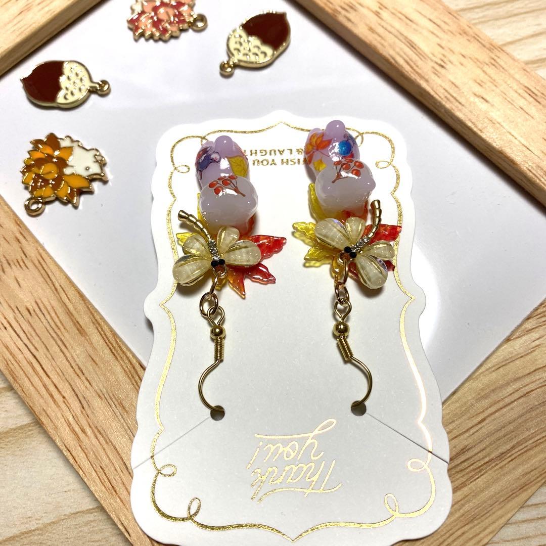 ☆トンボと紅葉autumn猫ちゃんピアス☆